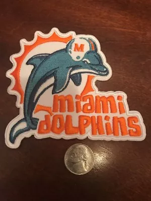 MIAMI DOLPHINS Vintage Embroidered Iron On Patch RARE 4  X 3.5  • $4.59