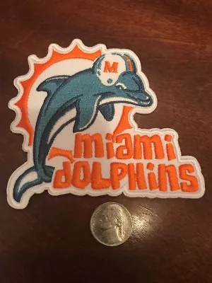 Private Sale MIAMI DOLPHINS Vintage Embroidered Iron On Patch RARE 4  X 3.5  • $6.49
