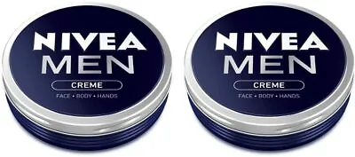 Nivea Men Creme 2 X Face  Body  Hands TINS 75ml EACH Lowest Price  • £6.88
