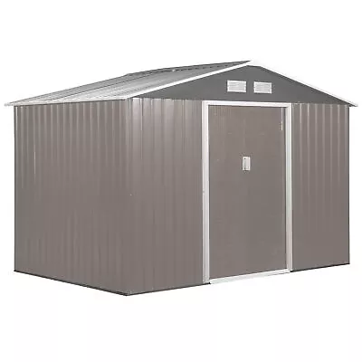 Outsunny 9 X 6FT Galvanised Garden Storage Shed With Sliding Door Grey • £309.99