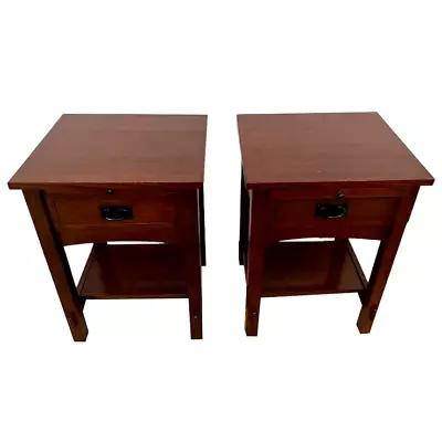 Arts And Crafts Mission Style Square Side Tables Nightstands Drawer Note Pull • $1396.50