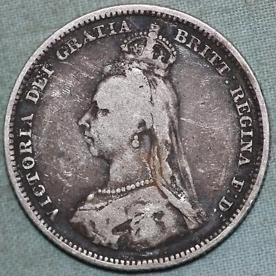 Great Britain 1888 ~ Sterling Silver  Shilling ~ Queen Victoria • $7.99