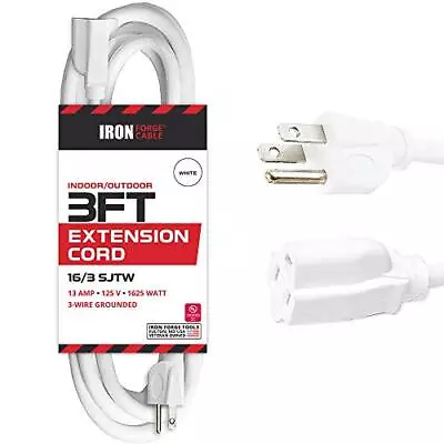 3 Ft Outdoor Extension Cord - 16/3 SJTW Durable White Electrical Cable • $8.99