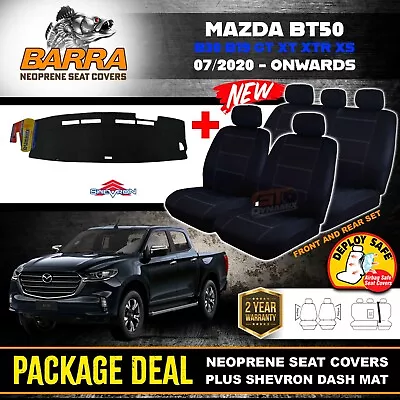 BARRA Neoprene Seat Covers + Dash Mat For Mazda BT50 UP UR TF XT XS 20-24 DM1591 • $299.95