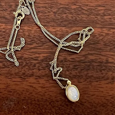 Vintage Citation Gold Tone Oval Opal Small Pendant Necklace 18” • $16