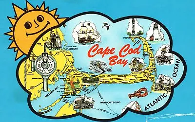 Vintage Postcard 1950's Map Of Its Landmarks Atlantic Ocean Cape Cod Bay Mass. • $8.09