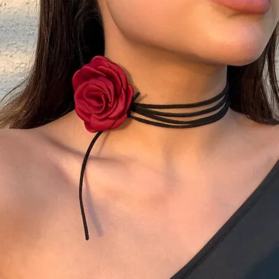 Women Rose Flower Choker Necklace Velvet Gothic Collar Chain Retro Jewelry NEW • $2.45