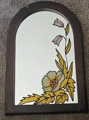 Vintage Stained Glass Mirror INTERPUR Small Floral Flower Design Wood Rare Uniqu • $29.99