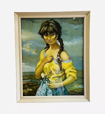 Vintage Marcel Dyf  ‘Gypsy Girl’ Framed Print Mid Century Kitsch Retro Lynch • $80.90