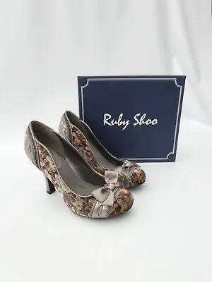 Ruby Shoo Amy Pewter Velvet Shoes Court Heels UK 5 EU 38 • £35