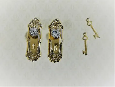 Dollhouse Doorknobs Gold With Crystal Knobs & Keyhole 1:12 Scale Miniature • $5.25