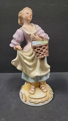 Vintage Bisque Porcelain Lady With Basket Maruri Japan Figurine • $9.99