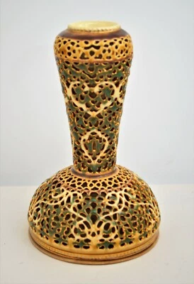 $550 • Buy Antique Zsolnay Pecs Hungary Openwork Vase Double Walled Rare