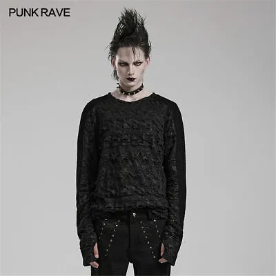 Punk Rave Visual Kei Goth Men's Broken Casual T-Shirt Slim Fit Long Sleeve Tops • $43.08