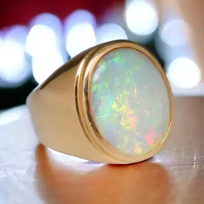 AAA Quality Oval Fire Opal Gemstone Men's Wedding Ring In 14K Yellow Gold Over • $156.66