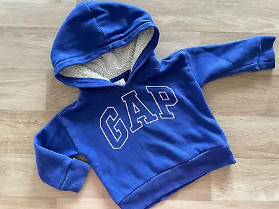 Baby Girl 12-18 Months GAP Blue Logo Hoodie With Teddy Fleece Lining To Hood • £7