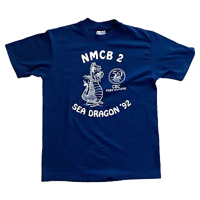 Vintage 1992 NMCB 2 Sea Dragon Seabees Large L T-Shirt US Navy Blue Port Hueneme • $29.99