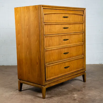 Mid Century Modern Highboy Dresser 5 Drawer Thomasville Mcm Brass Walnut Oak Mcm • $1019.13