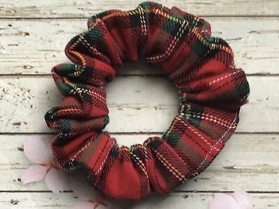 New Red Tartan Check Fabric Hair Scrunchie Ponytail Tie Bun Band Elastic Stretch • £3.99