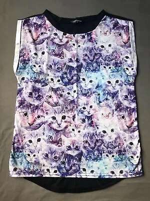 Purple Blue Cats Kittens Galaxy Cute Top Size 8 • £8