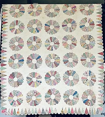 Vintage Antique 1920 1930s Hand Stitched Dresden Plate Quilt 92 X 80 • $385