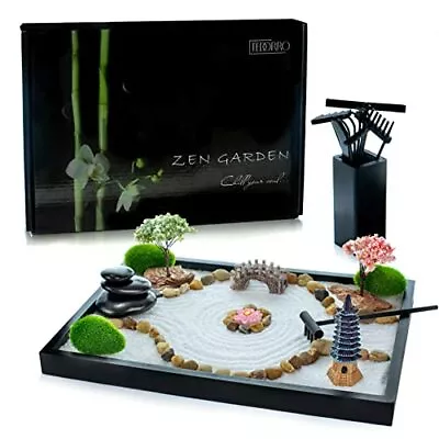 Mini Japanese Zen Garden Kit For Desk “ 21pc. Zen Sand Rock Garden For Home Offi • $68.12