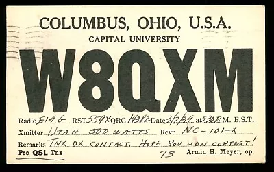 QSL Card Radio USA W8QXM 1934 Columbus Ohio Armin H Meyer ≠ A1008 • $12.31