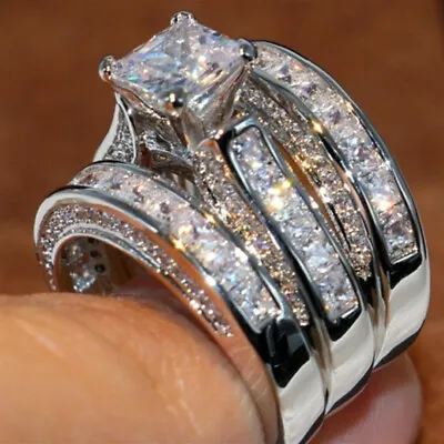 3pcs/set 925 Silver Filled Rings Fashion Cubic Zircon Women Party Ring Sz 5-12 • $2.88