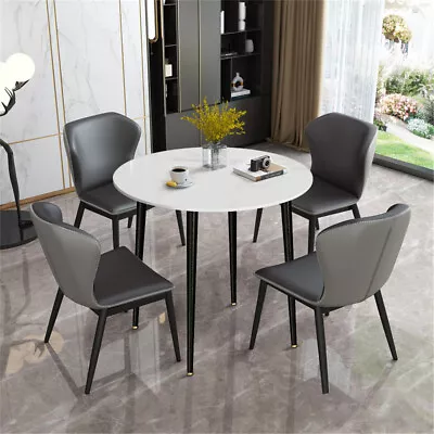 White Slate Round Dining Table Kitchen Table Breakfast Nook W Sturdy Metal Base • $209.93