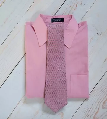 Men's Stafford Pink Wrinkle Free Dress Shirt & Silk Neck Tie Combo 16 1/2 34/35 • $19.99