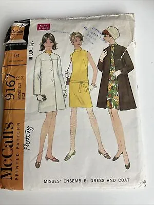 £2.99 • Buy Vintage 60s Sewing Pattern McCalls 9167 Dress And Coat 1960s Mod