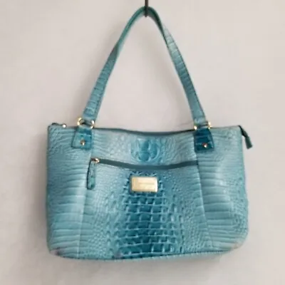 Marc Fisher Blue Tote Bag Reptile Embossed Faux Leather 16.5 Wx10 Hx4.5 D • $12