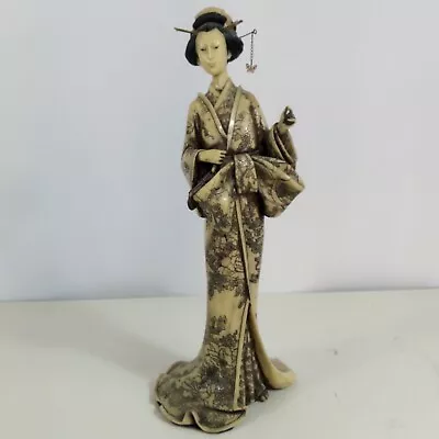 £15 • Buy Giesha Figure Japanese Lady Kimono Fan Sculpture Resin Peony 14.5  37cm