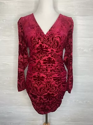 NWT ALL IN FAVOR Women's Red Velvet Long Sleeve Mini Dress Medium  A85 • $18