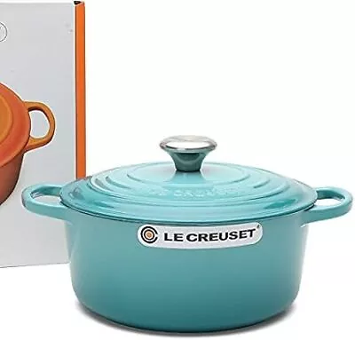 Le Creuset Two Handed Pot Cocotte Ronde 21177 24cm Caribbean Blue 17 Knob Silver • £201.07