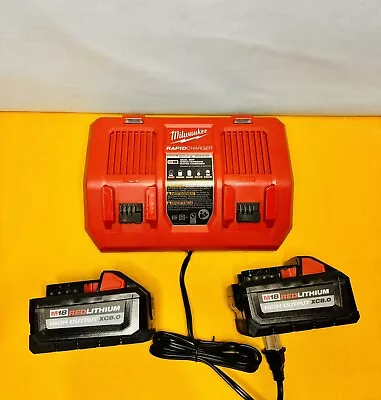 Milwaukee M18 18V Dual Bay Charger W/ (2) 8Ah HIGH OUTPUT Batteries (48-59-1882) • $238