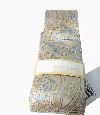 NWT Michael Kors Classic Scalloped Paisley Men's Silk Tie Gold Blue New $65 • $14.99