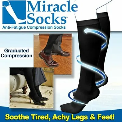 2 Pairs Men & Women Anti Fatigue Miracle Socks Firm Black Compression Energy Sox • $10.99