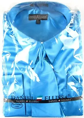 NWT Daniel Ellissa Mens Metallic Turquoise Dress Shirt & Tie Set 18.5 (34/35) • $17.47