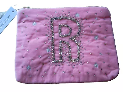 New Accessorize Pink Velvet Feel Cosmetic Bag Initial R • £6