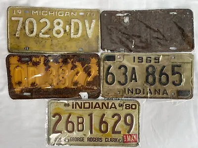 Lot Of 5 Vintage  License Plates Various Years Rusty Man-cave Garage Decor • $12.74