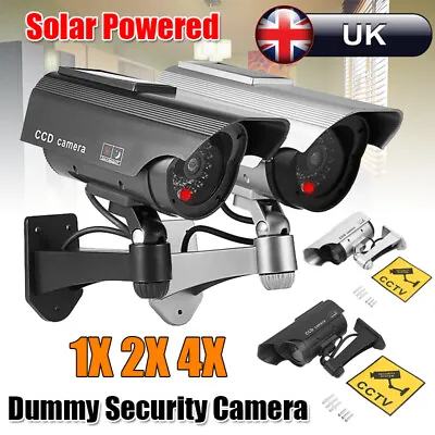 1/2/4X Solar Powered Dummy Security Garden Camera CCTV Surveillance Fake IR LED • £8.49