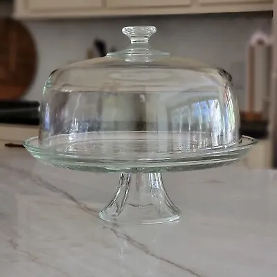 Glass Cake Stand Clear Round Pedestal With Dome Cover Pie Platter Set Top Handle • $39.95