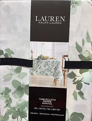 Ralph Lauren White & Green Cotton Floral-Rectangular Table Cloth ~60 X 104Inches • £29