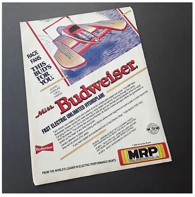 Vintage 1990's RC Boat MRP Miss Budweiser Electric Hydroplane Magazine Ad • $17.97