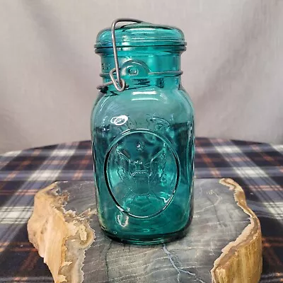 Vintage - Ball Ideal Blue Mason Bicentennial Quart Jar 1776-1976 Eagle Wire Bale • $6.39