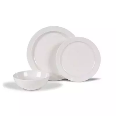 Classic White Melamine Tableware Dinner Set 12 Pieces Kampa Dometic • £31.75