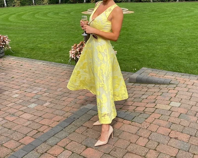 £70 • Buy Coast Wedding Guest Lemon Yellow Jacquard Midi Dress