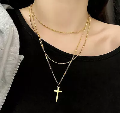 Women's Stainless Steel Small Cross Pendant Necklace GOLD • $7.99
