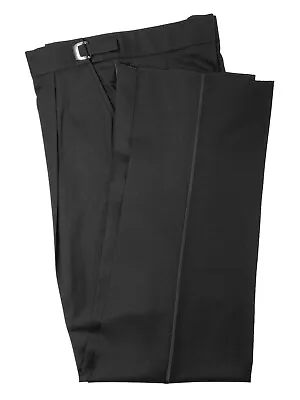 Men's Black Tuxedo Pants 100% Wool With Satin Stripe 39-41  Waist Regular Rise • $29.99